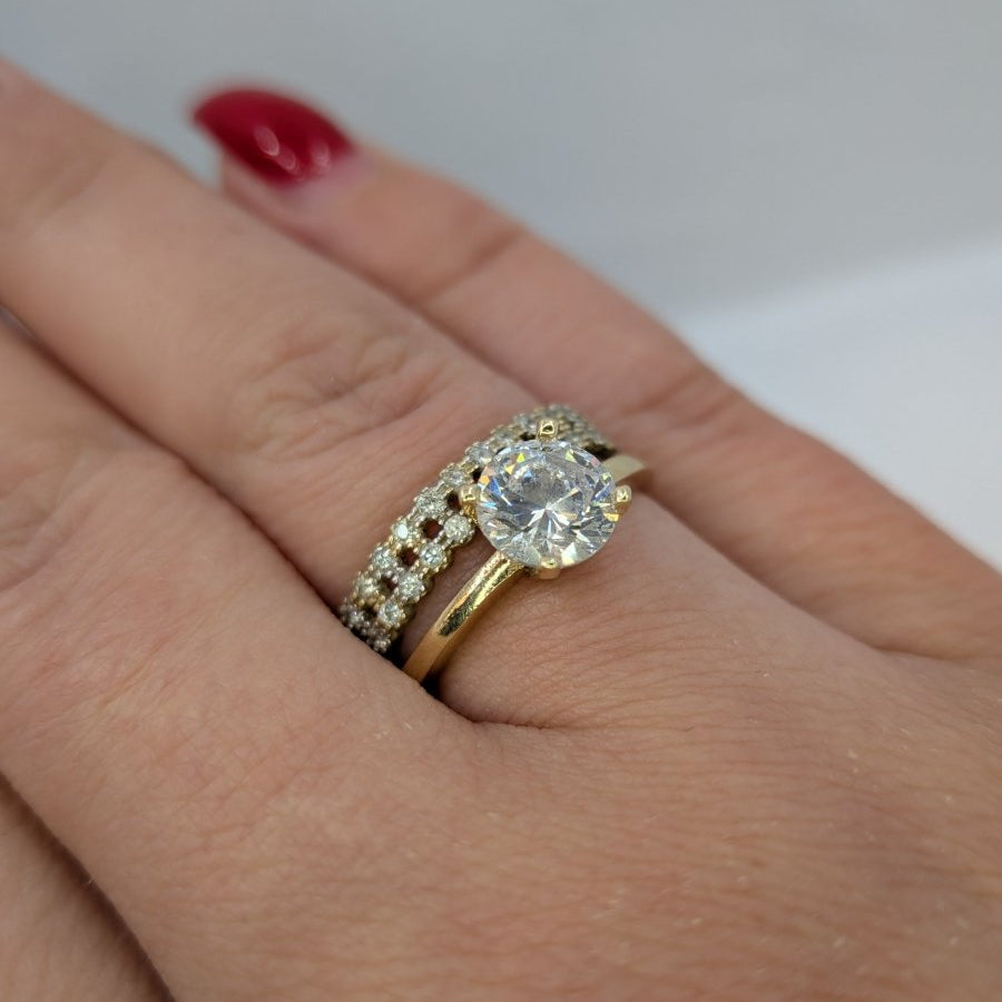 Allians och solitär ring 14k guld - Smyckesbanken