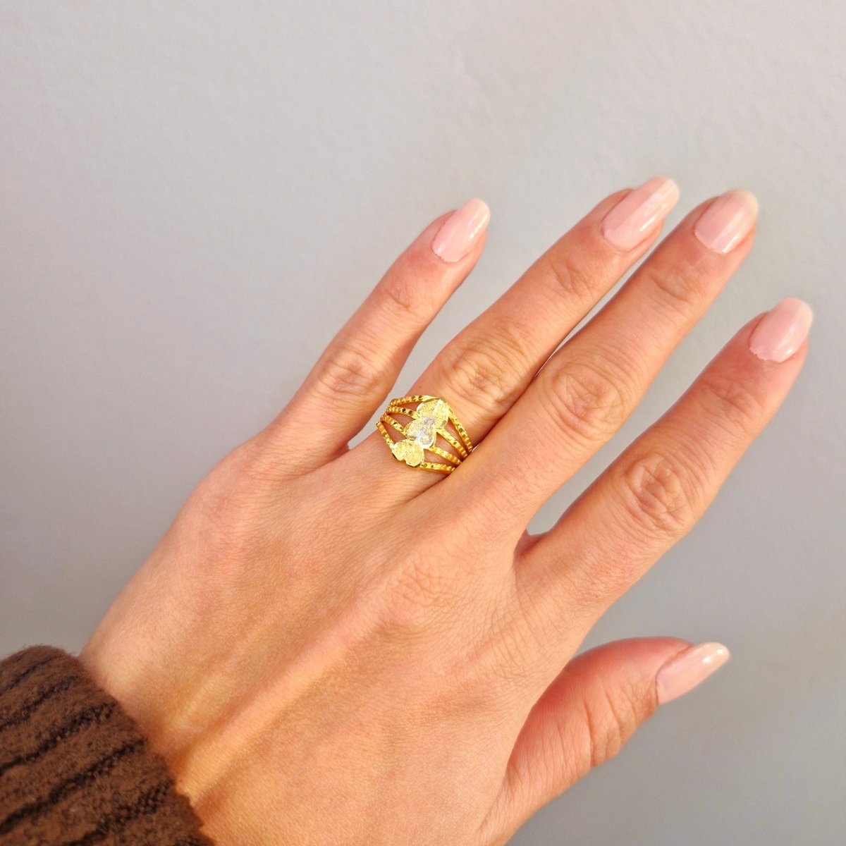 Ring med tre hjärtan 22k guld - Smyckesbanken