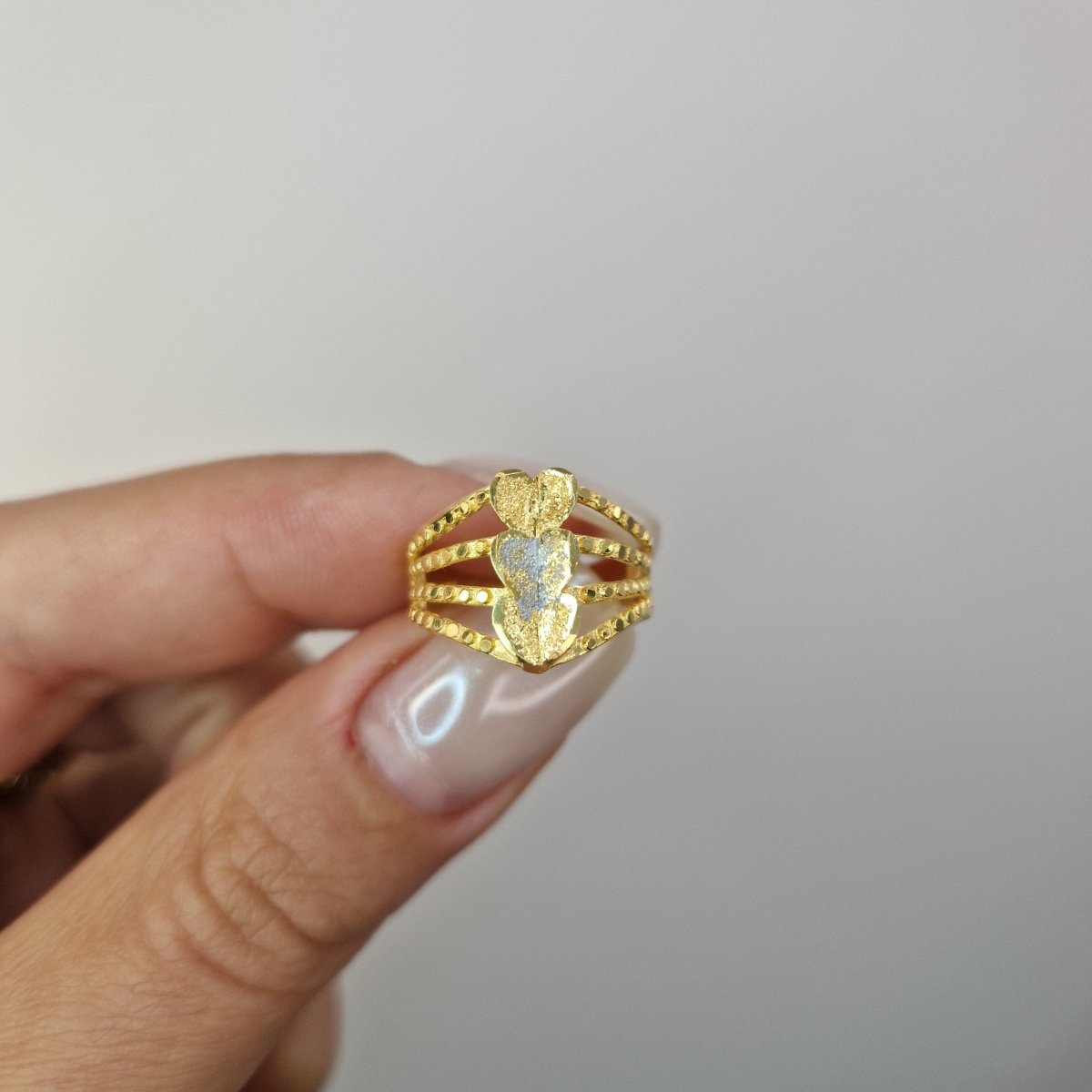 Ring med tre hjärtan 22k guld - Smyckesbanken