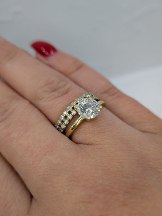 Allians och solitär ring 14k guld - Smyckesbanken