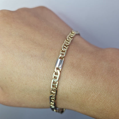 Armband med plattor vitt & rött 14k guld - Smyckesbanken