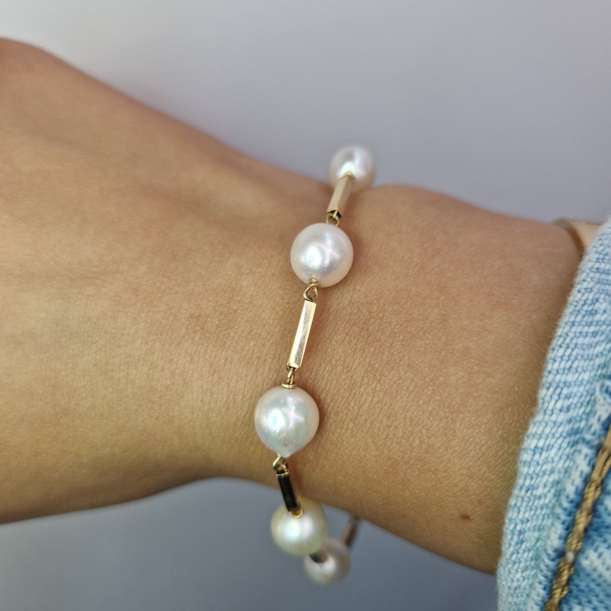 Armband stavar med pärlor 18k guld - Smyckesbanken