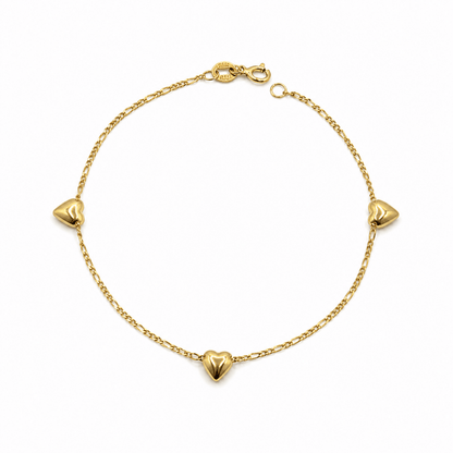 Figaro armband med hjärtan 18k guld 
