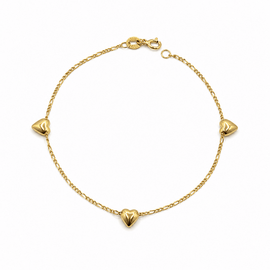 Figaro armband med hjärtan 18k guld 