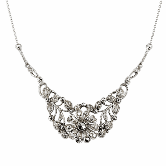 Halsband blomma i silver med markasiter - Smyckesbanken
