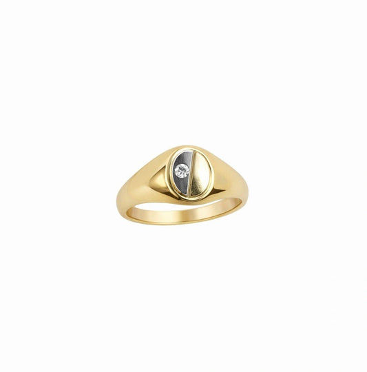Klackring oval i tvåfärgat 14k guld och en sten - Smyckesbanken
