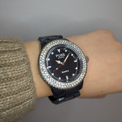 Klocka svart med strass - Smyckesbanken