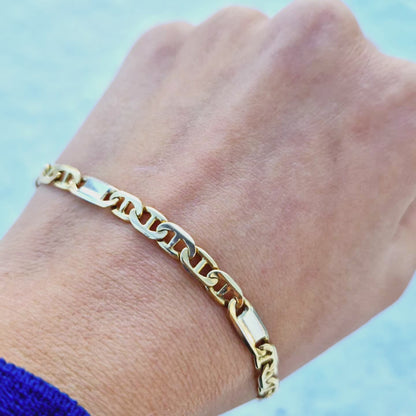 Armband med plattor vitt & rött 14k guld
