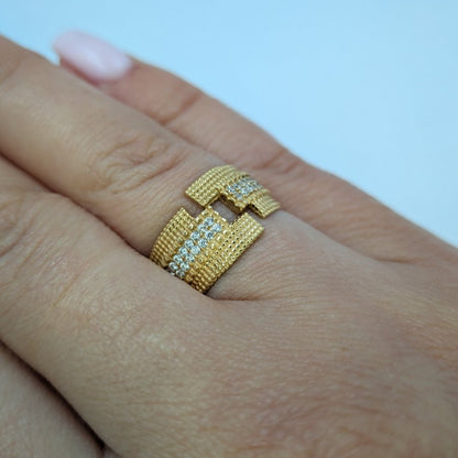 Ring 18k guld justerbar med cubic zirconia kristaller - Smyckesbanken