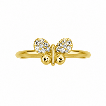 Ring fjäril 14k guld med cubic zirconia kristaller - Smyckesbanken