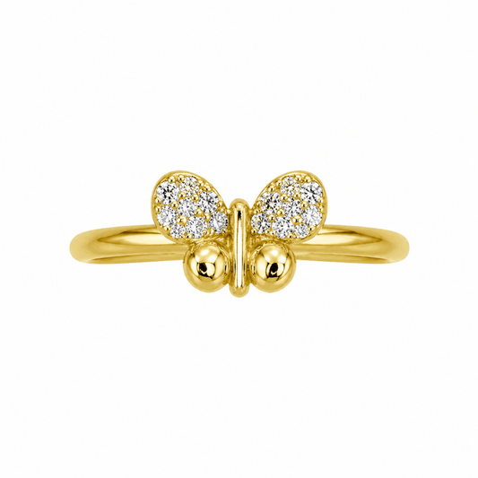 Ring fjäril 14k guld med cubic zirconia kristaller - Smyckesbanken