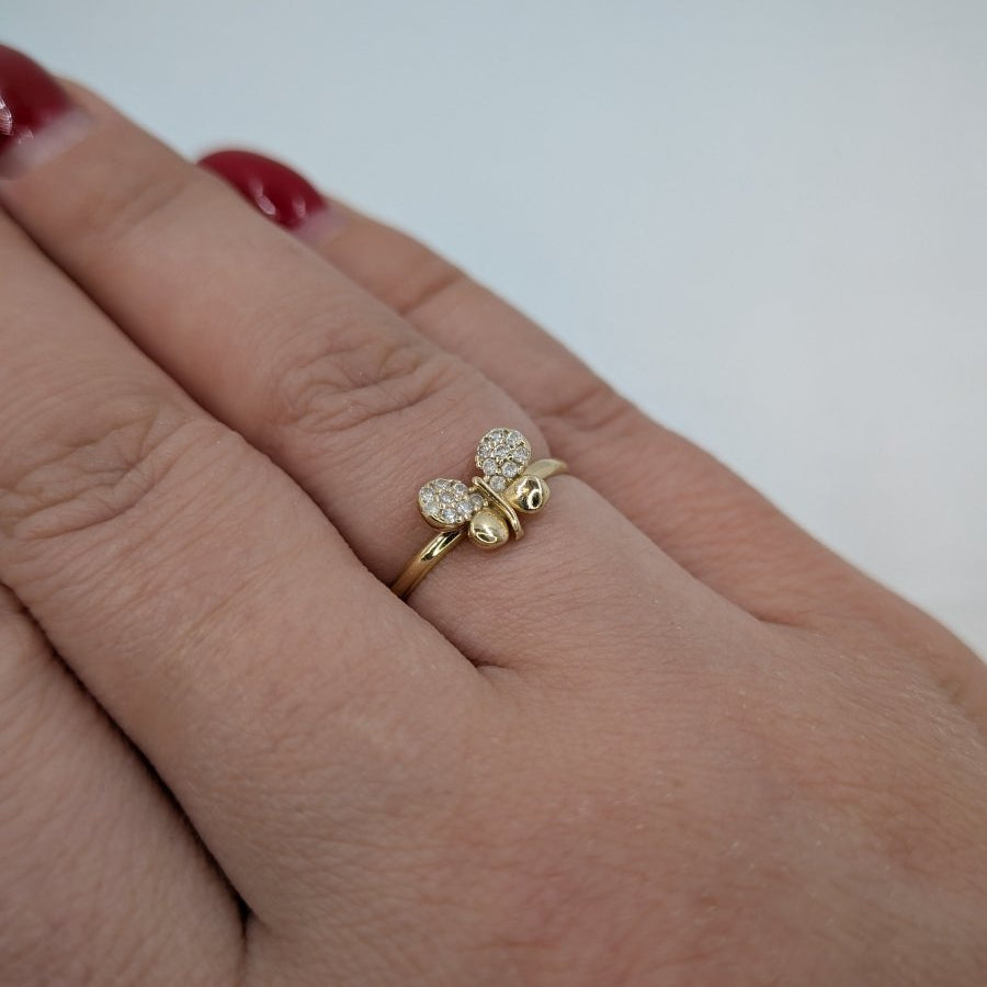 Ring fjäril 14k guld med cubic zirconia kristaller - Smyckesbanken
