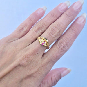 Ring orm med rosa ögon 18k guld - Smyckesbanken