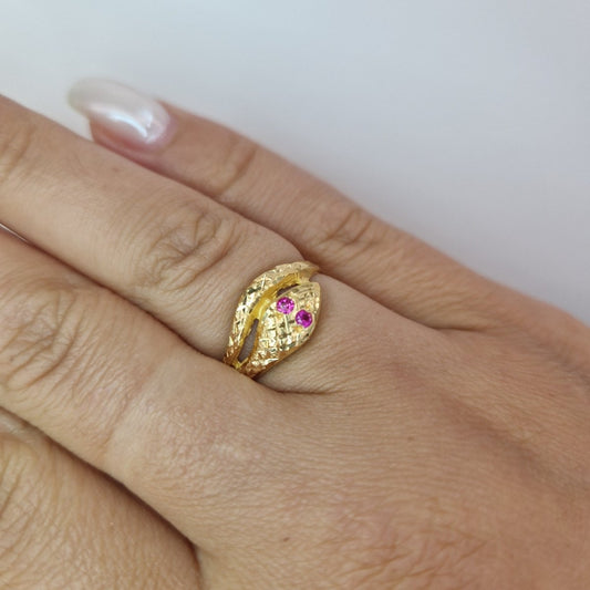 Ring orm med rosa ögon 18k guld - Smyckesbanken