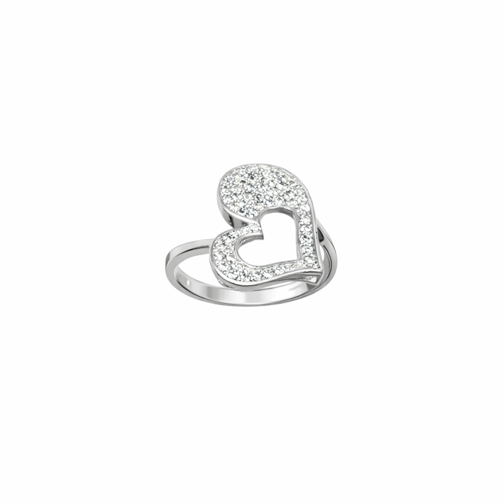 Silver ring hjärta med stenar - Smyckesbanken