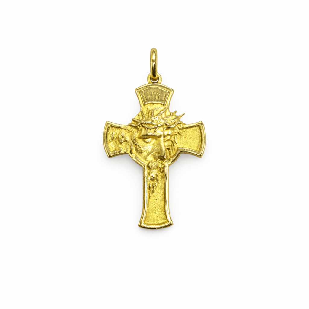 Unikt kors med fina detaljer och Jesus ansikte 18k guld - Smyckesbanken